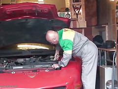 These couple of men are looking forward to fixing the car when the hot youthful legal age teenager walks into the garage and all of sudden instead of fixing the car they crave to fit their cocks into the tight pussy of this teen. This babe is specially attracted to the bald guy as she walks off hand in hand to fuck them.