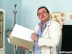 Hairy snatch grandma visits pervy woman doctor